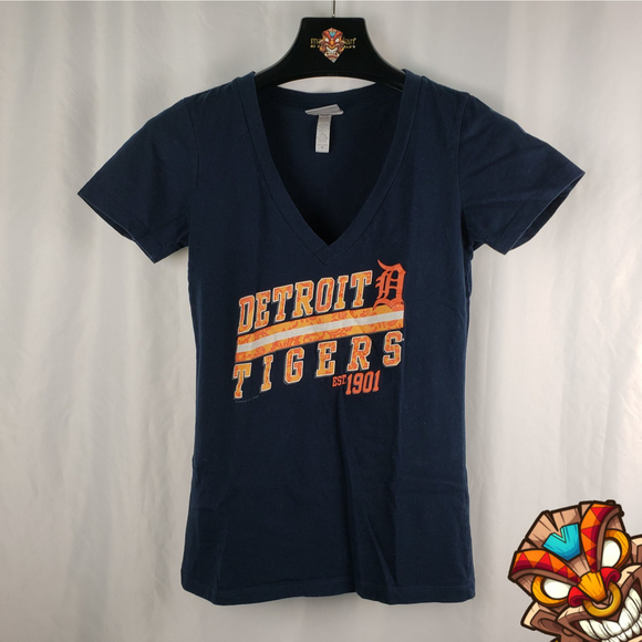 MLB Tops - Detroit Tigers Womens Tee Medium Blue Soft MLB Genuine Merchandise V Neck